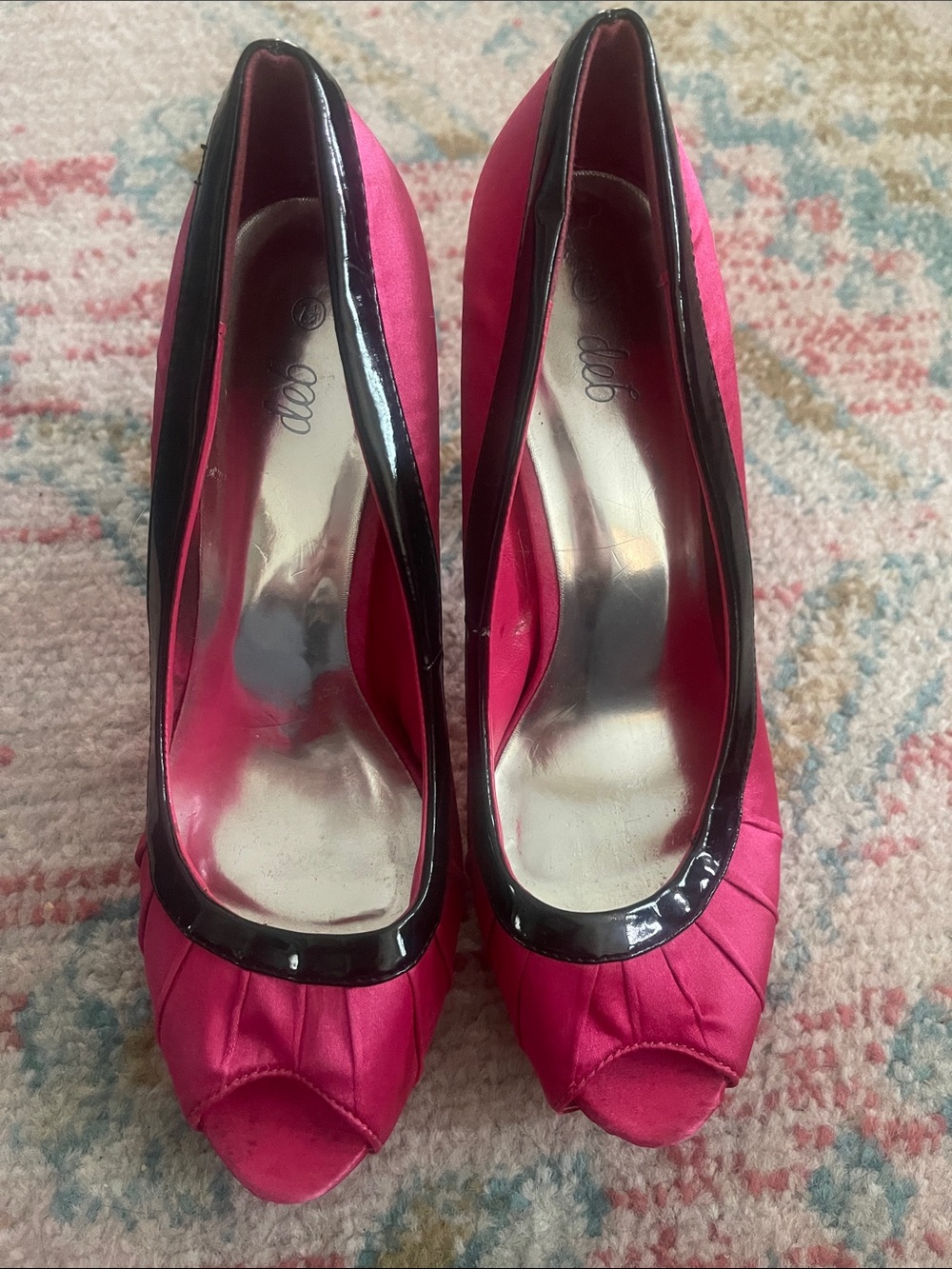 Women’s Pink Peep-Toe Pumps with Black Trim